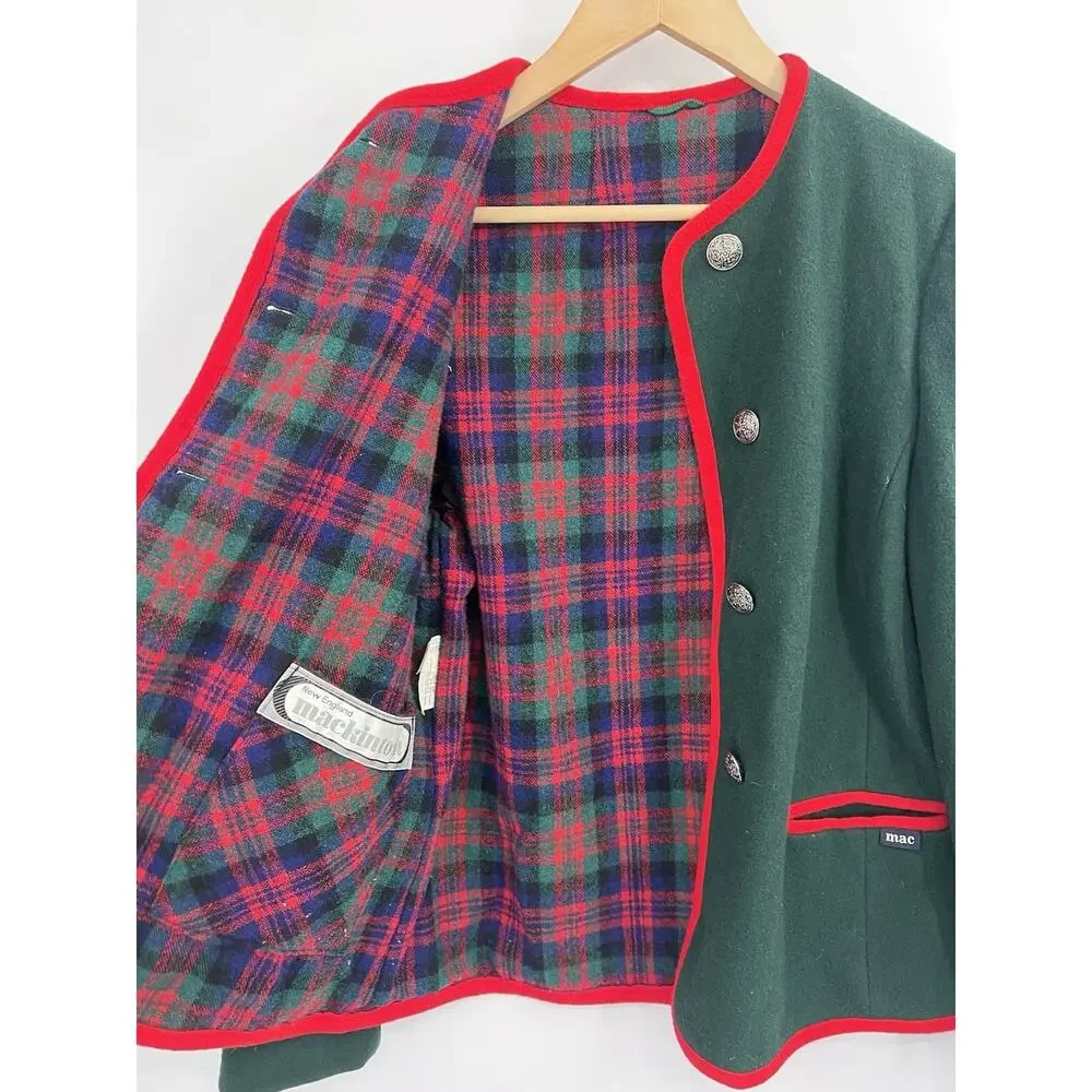 VTG 60s Mackintosh Green Red 100% Wool Dirndl 12 Union Made